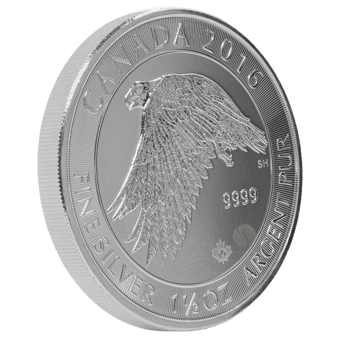 Silver Gyrfalcon Transparent Silver Canadian Gyrfalcon coin